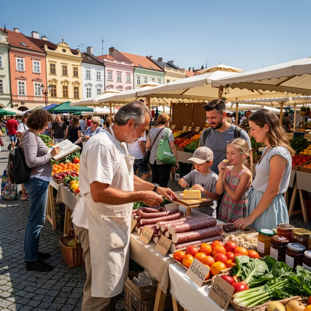 Pohled na historické centrum Prahy s malebnými domy a Karlovým mostem.